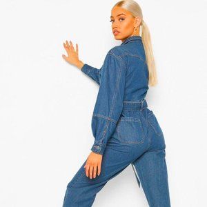 Boohoo Beautiful Blue Velvet Jumpsuit With